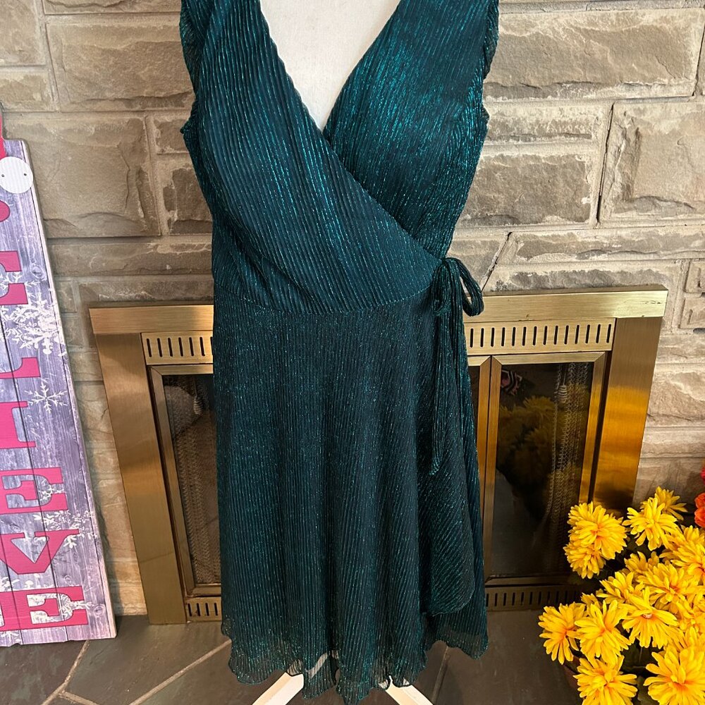 Metallic Green Midi Wrap Dress (3XL) or (4XL)- Includes Hidden pockets!!